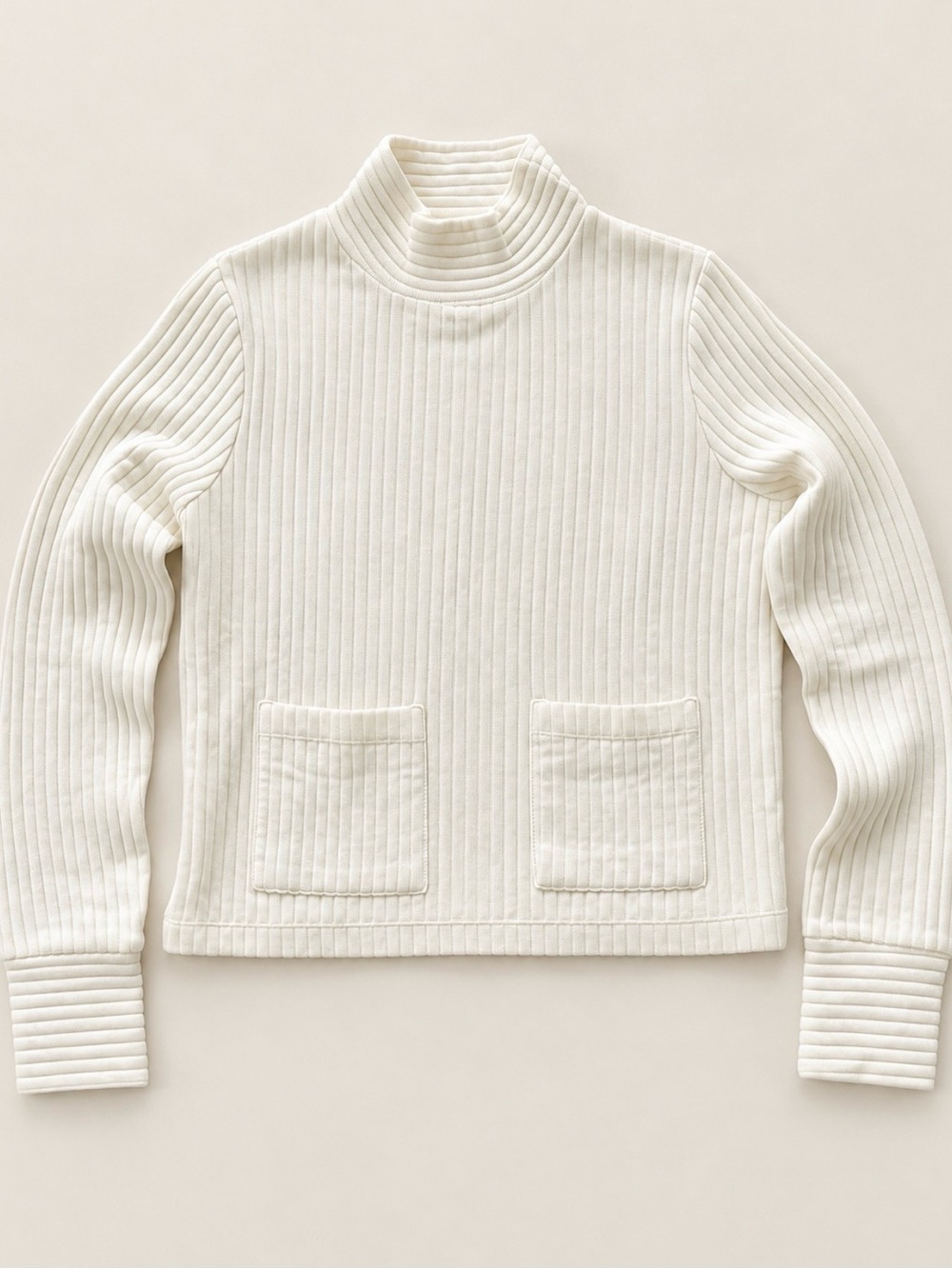 Vintage Zara Trafaluc Cream Ribbed Mock Neck Sweater Patch Pockets Small Y2K